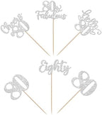 30 PCS Happy 80th Birthday Cupcake Toppers Glitter Eighty Hello 80 Cheers to 80 Fabulous Cupcake Picks for Happy 80th Birthday Anniversary Party Cake Decorations Supplies Silver