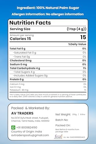 Raen Haven Palm Sugar (Panakarkandu) 250g (8.81 oz) | Natural Sweetener | Traditional Jaggery Crystals for Tea, Coffee, Desserts & Herbal Drinks