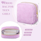4 Pcs Sanitary Napkin Storage Bag Pink Corduroy Period Bag for Gift School Teen Mini Makeup Preppy Cosmetic Wallet Set for Women Teacher Portable First Period Cute Pad Pouch with Zipper