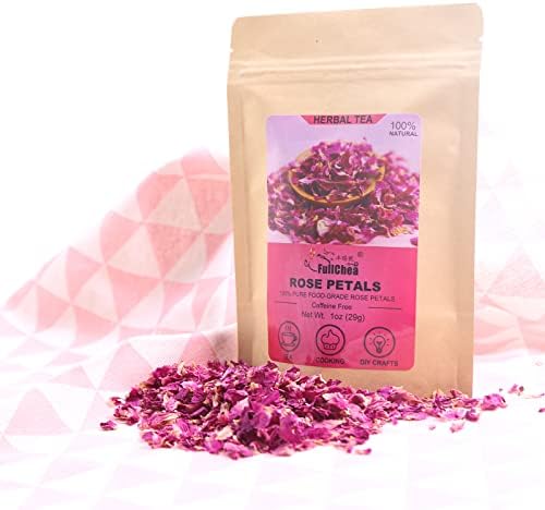 FullChea - Dried Rose Petals - 1oz/29g - Edible Flowers Real Rose Petals - Non-GMO - Caffeine-free - Use in Tea, Baking, Crafting