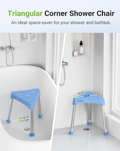 Space-Saving Triangular Shower Chair for Elderly and Disabled, FSA/HSA Eligible 400 lbs Adjustable Shower Stool Seat with Stable-Bracing, Non-Slip Bathtub Chair, Tool-Free Assembly