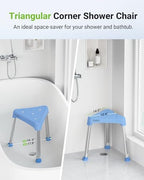 Space-Saving Triangular Shower Chair for Elderly and Disabled, FSA/HSA Eligible 400 lbs Adjustable Shower Stool Seat with Stable-Bracing, Non-Slip Bathtub Chair, Tool-Free Assembly