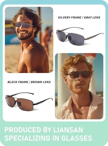 LianSan 2 Packs Premium Metal Bifocal Sunglasses for Men Women Retro Top Clear Sun Readers with UV Protection(Multicolor,2.00x)