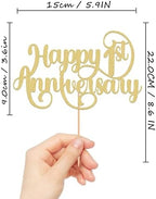 Happy 1st Anniversary Cake Topper - Glitter Golden First Wedding Anniversary Cake Decorations, Perfect for 1st Wedding Anniversary, First Birthday Party or Photo Booth Props