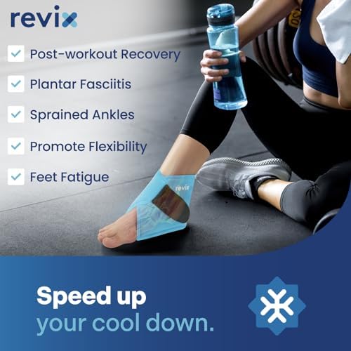 REVIX Ankle Ice Pack Wrap for Plantar Fasciitis & Foot Pain Relief, Reusable Gel Cold Compress Wrap for Feet Swelling, Achilles Tendonitis, and Sprained Ankles Recovery