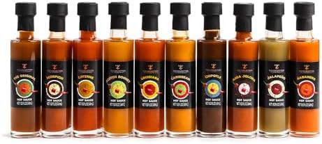 Chilli, Hot Sauce Gift Set -10 Flavours, Hot Sauce Bottles, Food Gift Sets For Men, Women, Vegan |Gourmet Chilli Sauces For BBQ, Jalapeno, Habanero, Scotch Bonnet |Cooking Gifts For Men, Birthday