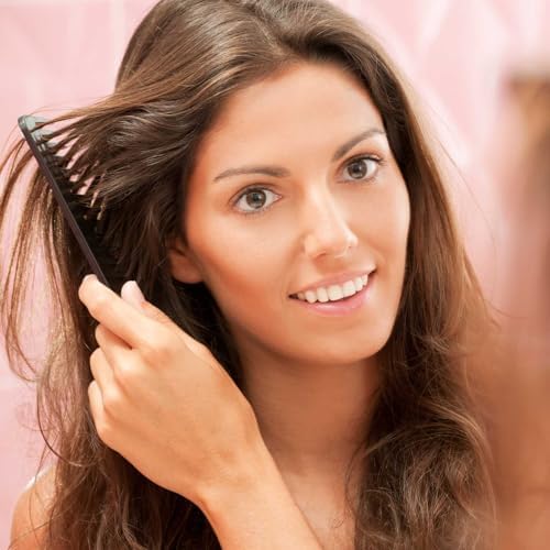 6 PCS Hair Comb Set Black, Durable Wide and Fine Tooth Rat Tail Hair Barber Comb for Women & Man, Professional Combs for Wet Curly Natural Hair Detangling Parting Teasing Styling & Cutting
