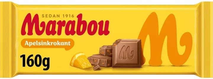 Marabou Apelsin Krokant - Milk Chocolate with Orange Almond Toffee Crunch 160g