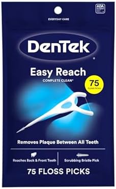DenTek Easy Reach Complete Clean Floss Picks, with Strong Dental Floss, 75 Count, 3 Pack
