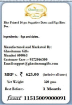 Ghasitaram Gifts Diwali Gifts Sweets- Blue Printed 16 pcs Sugarfree Dates and Figs Bites Box