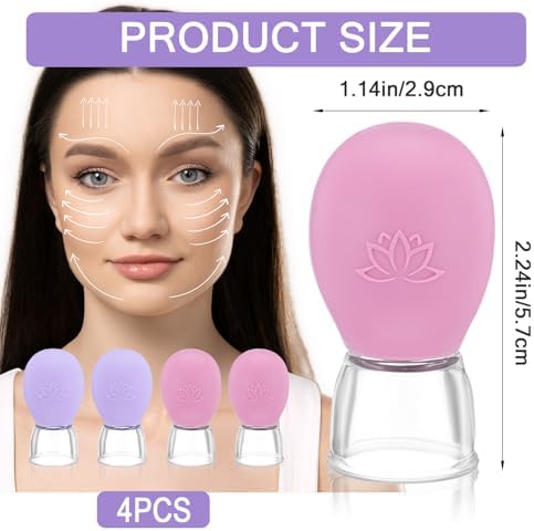 4Pcs Facial Cupping Therapy Set, Silicone Face Cupping Kit for Massage, Anti Cellulite Cup Massage Tool Vacuum Suction Cup for Eye Face Vacuum Massager