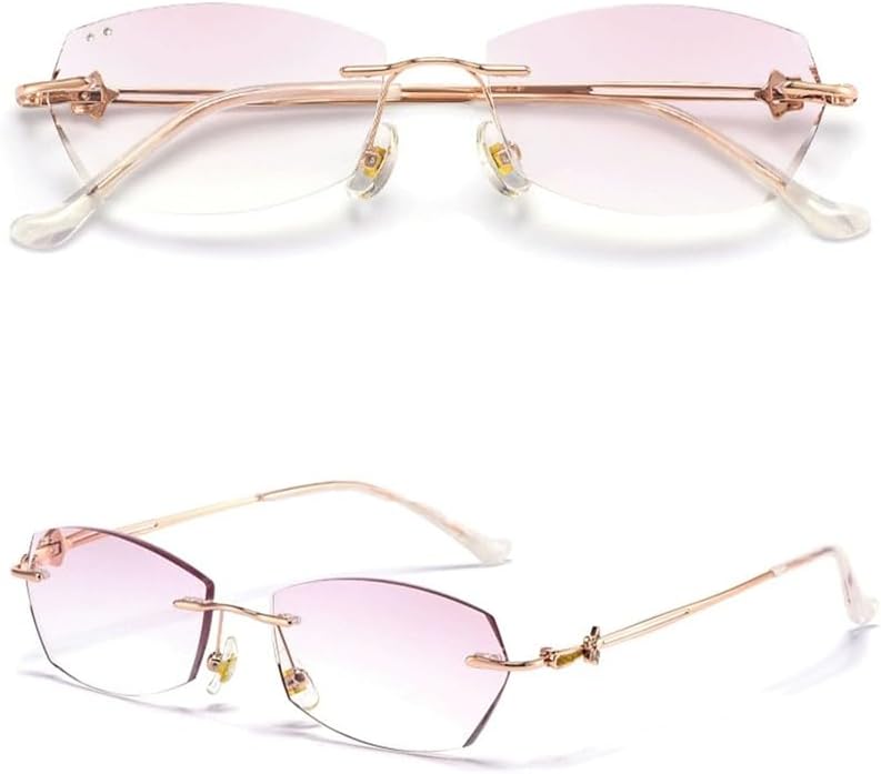 Polygonal Frameless Eyeglasses Stylish Gradient Reading Glasses Rose Gold Readers For Women Perfect Gifts