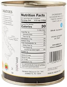 DaLallo DOP San Marzano Tomatoes, 28 oz Can, (3 Pack) Non-GMO, Harvested & Grown Agro-Sarnese Nocerino Italy, Vibrant Rich Red Tomatoes Packed in Light Puree, Low Seed Content, Kosher