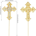Honbay 2PCS Sparkly Cross Cake Topper Classy Alloy Crystal Rhinestones Cross Cake Decoration for Easter Religious Party First Holy Communion Baptisms Valentine's Day Wedding Christenings Decorations