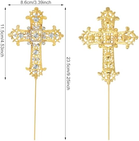 Honbay 2PCS Sparkly Cross Cake Topper Classy Alloy Crystal Rhinestones Cross Cake Decoration for Easter Religious Party First Holy Communion Baptisms Valentine's Day Wedding Christenings Decorations