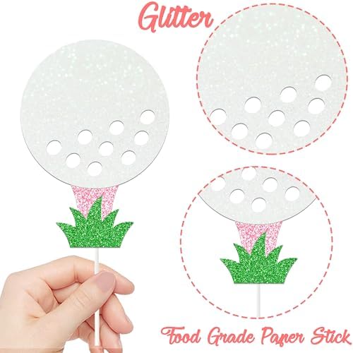24pcs Glitter Golf Party Cupcake Toppers Golf Birthday Party Decorations for Girls Pink and Green Golf Ball Theme Cake Cupcake Toppers Picks for Golf Let's Partee Party Baby Shower Supplies