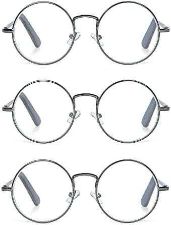 Metal Frame Round Reading Glasses with Spring Hinge (Black, Silver and Gunmetal)