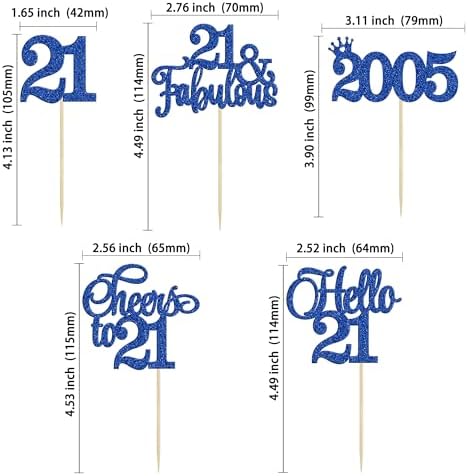 Gyufise 30Pcs 21st Birthday Cupcake Toppers Hello 21 Cupcake Picks 2005 Cake Toppers for Happy 21st Birthday Anniversary Party Cake Decorations Supplies Blue