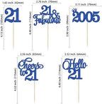Gyufise 30Pcs 21st Birthday Cupcake Toppers Hello 21 Cupcake Picks 2005 Cake Toppers for Happy 21st Birthday Anniversary Party Cake Decorations Supplies Blue