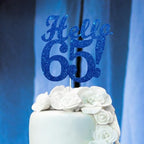 Hello 65 Cake Toppers Blue Glitter, Happy 65th Birthday Cake Decorations Cheers to 65 Years Party Decoration, Hello Sixty-five Cake Topper for 65 Year Old Theme Birthday Anniversary Party