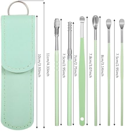 Prasacco 12 Pcs/2 Sets Earwax Removal Kit, Ear Cleaning Tool Set Ear Pick Earwax Removal Kit Stainless Steel Ear Clean Tool Safe Ear Wax Removal Tool Ear Wax Remover with PU Case (Black+Green)