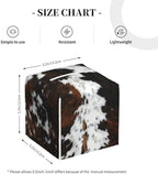Cowhide, Cow Skin Print Pattern Square Leather Tissue Box Cover - Decorative Organizer for Bathroom Vanity, Nightstand & Countertop | Non-Slip Base & Easy Refill Design