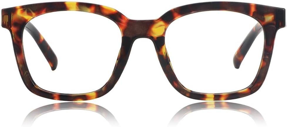 JiSoo Square Oversized Reading Glasses Women 2.0, Chunky Stylish Designer Readers 2.0 Women with Spring Hinge, Brown Tortoise Shell 2.0