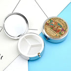 3 Compartment Travel Pill Case, Portable Round Pill Box for Pocket or Purse, Decorative Metal Medicine Vitamin Organizer. (Cute Sloth)