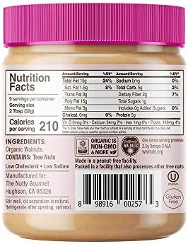 Nutty Gourmet Organic Walnut Butter - Raw Nut Butter - No Added Sugar - Unsalted - All Natural - Peanut Free - Vegan - California Grown Walnuts - Keto Snack - Gluten Free (10oz, 1 Pack)