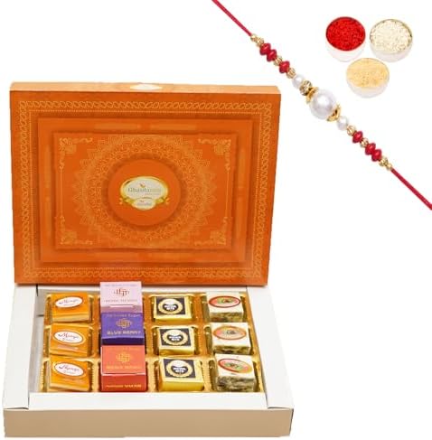 Ghasitaram Gifts Jaiccha Rakhi Gifts for Brothers Best Assorted Bites 12 pcs with Rakhi