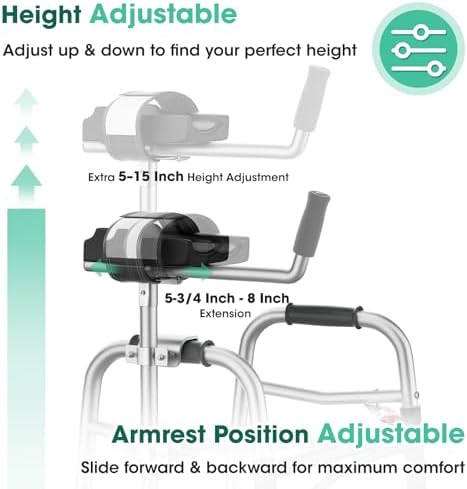 Adjustable Platform Attachment with Padded Armrests, Compatible with Most 2-Button Walker Frames, Helps Improve Upper-Body Support & Comfort, Lightweight Accessory