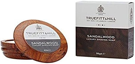 TRUEFITT & HILL Sandalwood Luxury Shaving Soap in Wooden Bowl, 1 Pound, Blue, 99g/3.3oz