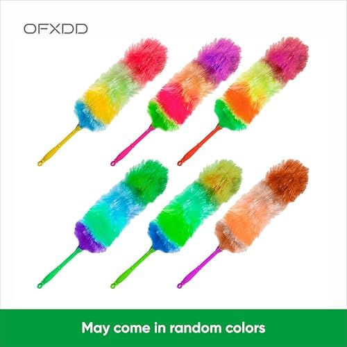 Magic Long Dry Feather Duster Cleaning Tool - Pack of 2 - Mini Rainbow Plastic Dust Cleaner for Furniture - Static Washable Dusting Hard Bristle Brush