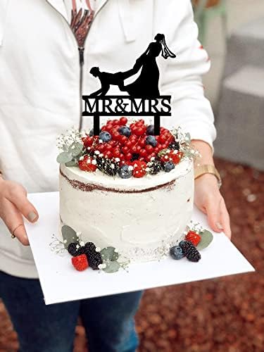 Funny Wedding Cake Topper - The Bride Grabbed The Groom's Leg From Behind - Mr&Mrs Cake Topper, Bride Dragging Groom Cake Topper, The Hunt Is Over