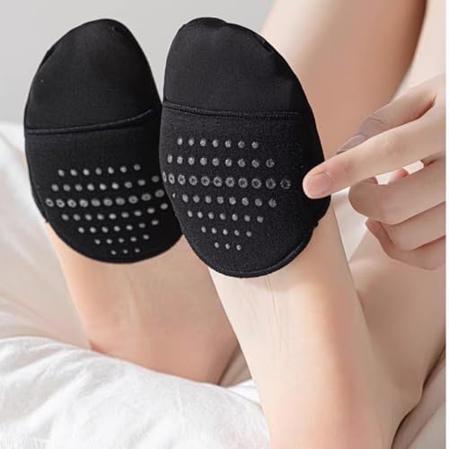 4Pcs Women High Heels Non Slip Half Socks Invisible Forefoot Pads Breathable Support Pain Relief Foot Sock (2Pairs Black)