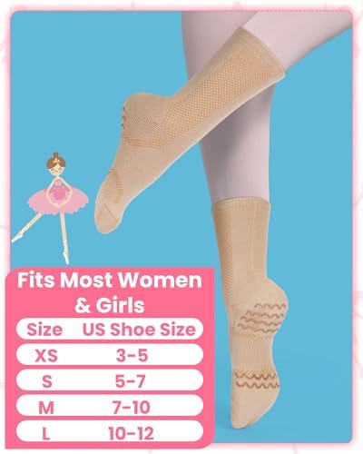 Jecery 2 Pairs Dance Non Slip Socks for Women Girl Dancer Compression Dancing Ankle Sock Ballet Dance Stocking with Spin Spot