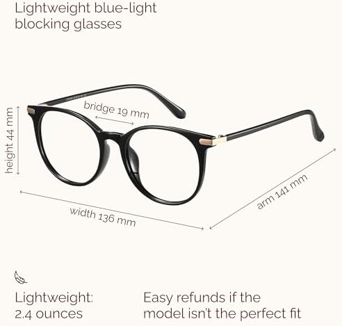 Gaoye Blue Light Blocking Glasses, Retro Round Eyewear Frame Anti Eyestrain Computer Glasses for Women Men - GY1688 (Light Black Frame/Transparent Lens)