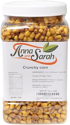 Anna and Sarah Crunchy Corn- Roasted and Salted -Natural Cravings - Original Toasted Corn Kernels Crunchy Snack in Reuseable Jar, 48 oz