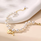 Cross Initial Bracelet Dainty Gold Cross Pearl Bracelet with Letter A-Z Christian Baptism Gifts Religious Faith Jewelry Stocking Stuffers for Teens
