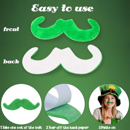48 PCS St. Patrick's Day Fake Mustache Stickers Set, Self Adhesive Novelty Beard for Adults Irish Saint Patrick's Day Party Favors Cosplay Costume Supplies Decorations Accessories
