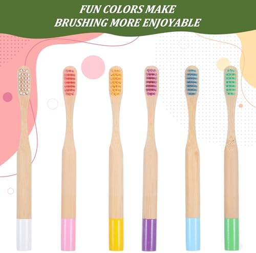 6 PCS Kids Bamboo Toothbrushes Soft Bristles Natural Wooden Round Handle Tooth Brush Children Toothbrush Individually Wrapped Kids Travel Toothbrushes Set Multicolor