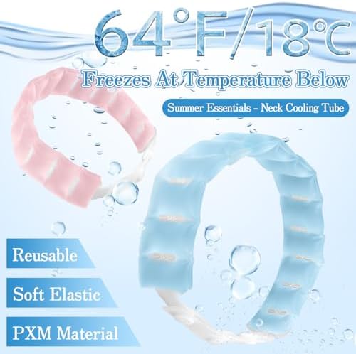 Cooling Neck Tube Ice Ring Cooler Reusable 18℃/64℉ Freeze for Hot Summer, Wearable Cooling Neck Wraps Outdoor Sports Workers Blue 1 Pack