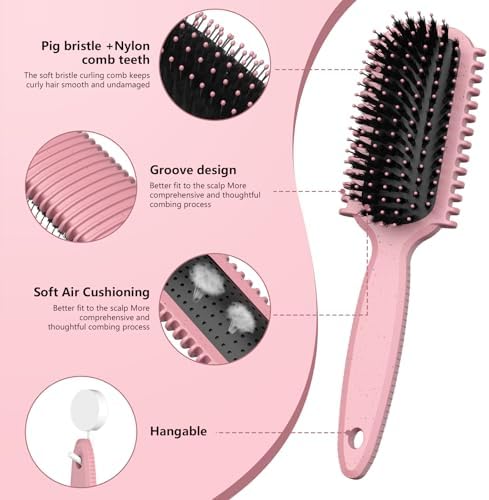 Curl Defining Brush, Curly Hair Brush, Slick Back Hair Brush, For Combing and Shaping Curls in All Hairstyles to Reduce Pulling (Pink)