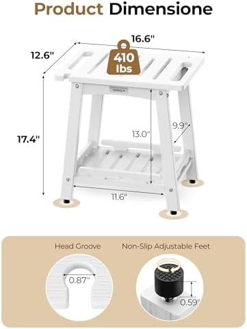 Shower Bench Seat, Non-Slip Shower Benches for Inside Shower to Sit on, HDPE Waterproof Shower Stool for Shaving Legs, Shower Chair with Adjustable Feet for Bathroom, Indoor/Outdoor Use, White