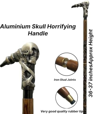 Antique Octopus & Skull Handle Red Natural Wood Cane Walking Stick for Men & Women | Aluminium Head Unisex Luxury Walking Cane - Fashion Statement/Gifts