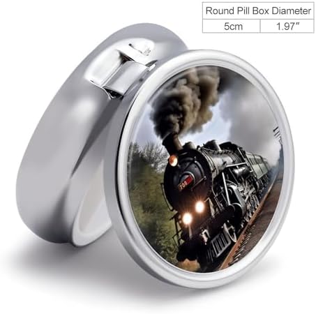 Steam Train Medicine Pill Case, 3 Compartment Round Pill Box, Portable Decorative Medicine Organizer for Pocket Or Purse Vitamin Organize