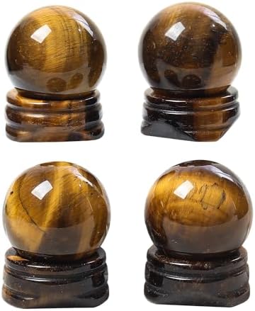 Natural Tiger's Eye Ball with Stone Stand, Healing Crystal Sphere for Home Fengshui Yoga Meditation, Reiki Energy Balancing 1.18”(30mm)