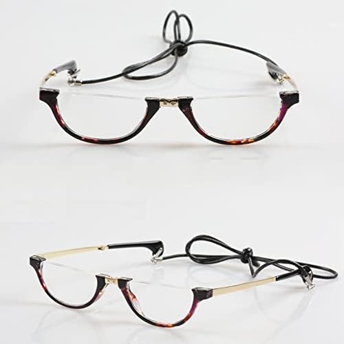 Half Moon Computer Readers Men Women Black Half Frame Reading Glasses Foldable Semi Rimless Presbyopic Glasses Bendable (Color : Red, Size : Diopter+1.5)