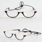 Half Moon Computer Readers Men Women Black Half Frame Reading Glasses Foldable Semi Rimless Presbyopic Glasses Bendable (Color : Red, Size : Diopter+1.5)
