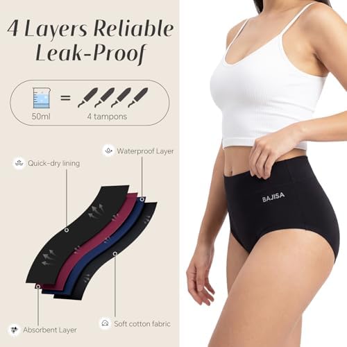 Incontinence Underwear for Women, Heavy Flow Period Panties, High Waisted Leakproof Postpartum Underwear Washable